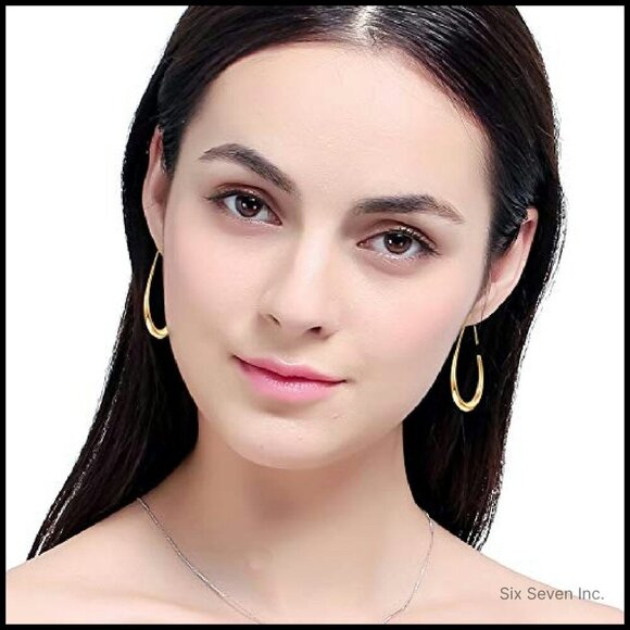 Large Teardrop Hoop Earrings Elegant Statement Jewelry Gold Plated Lightweight - Picture 6 of 8